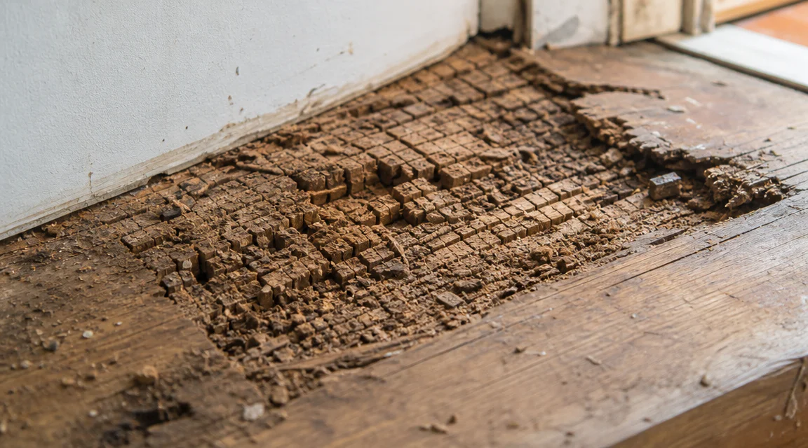 Bois dégradé par la mérule avec fragmentation cubique