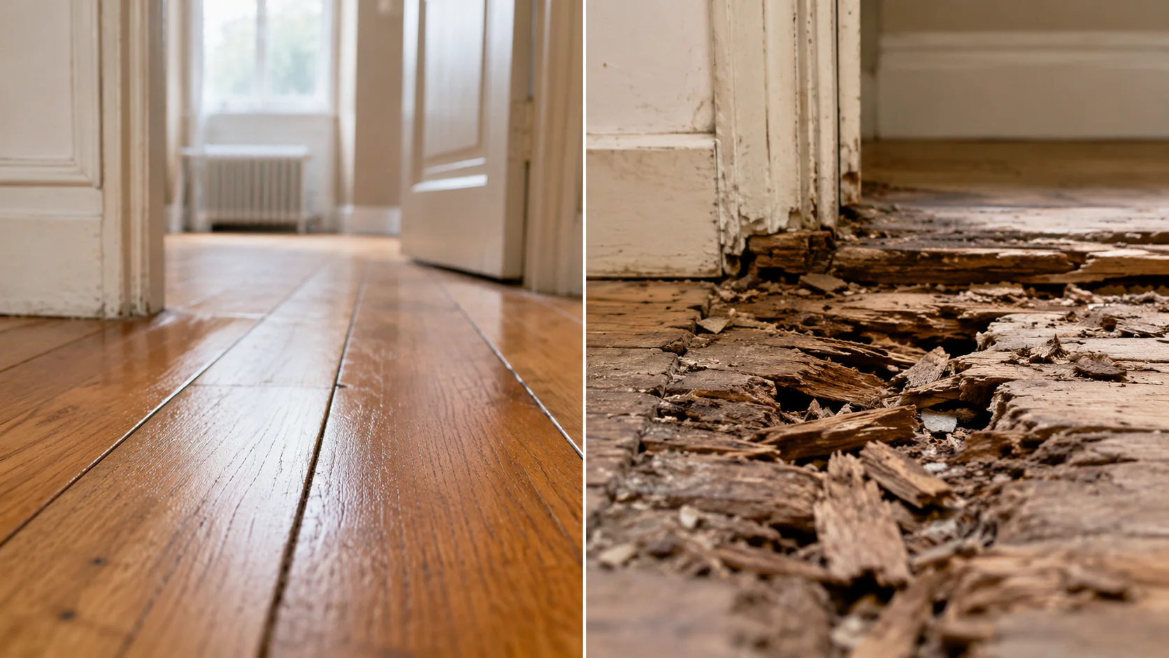 Comparaison entre plancher sain et plancher attaqué par la mérule