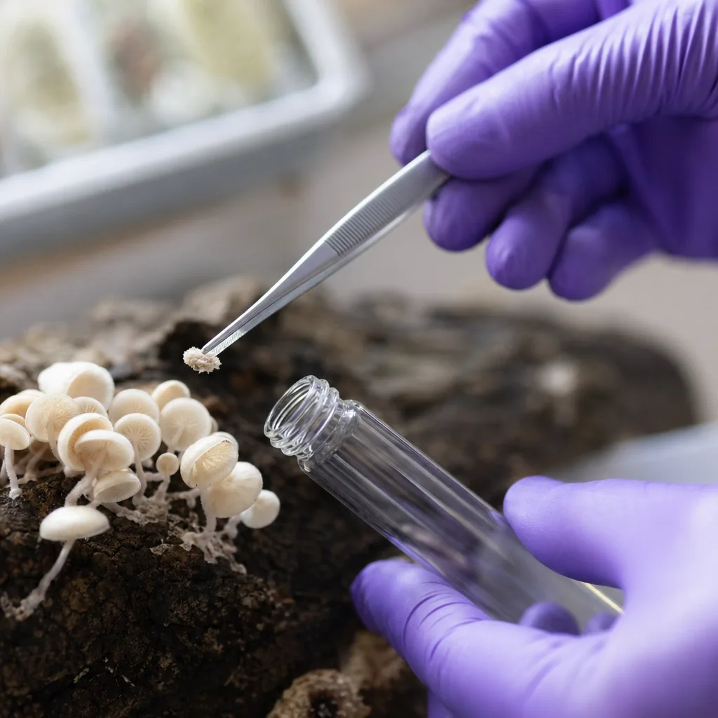 Prélèvement d'un échantillon de mycélium pour analyse en laboratoire