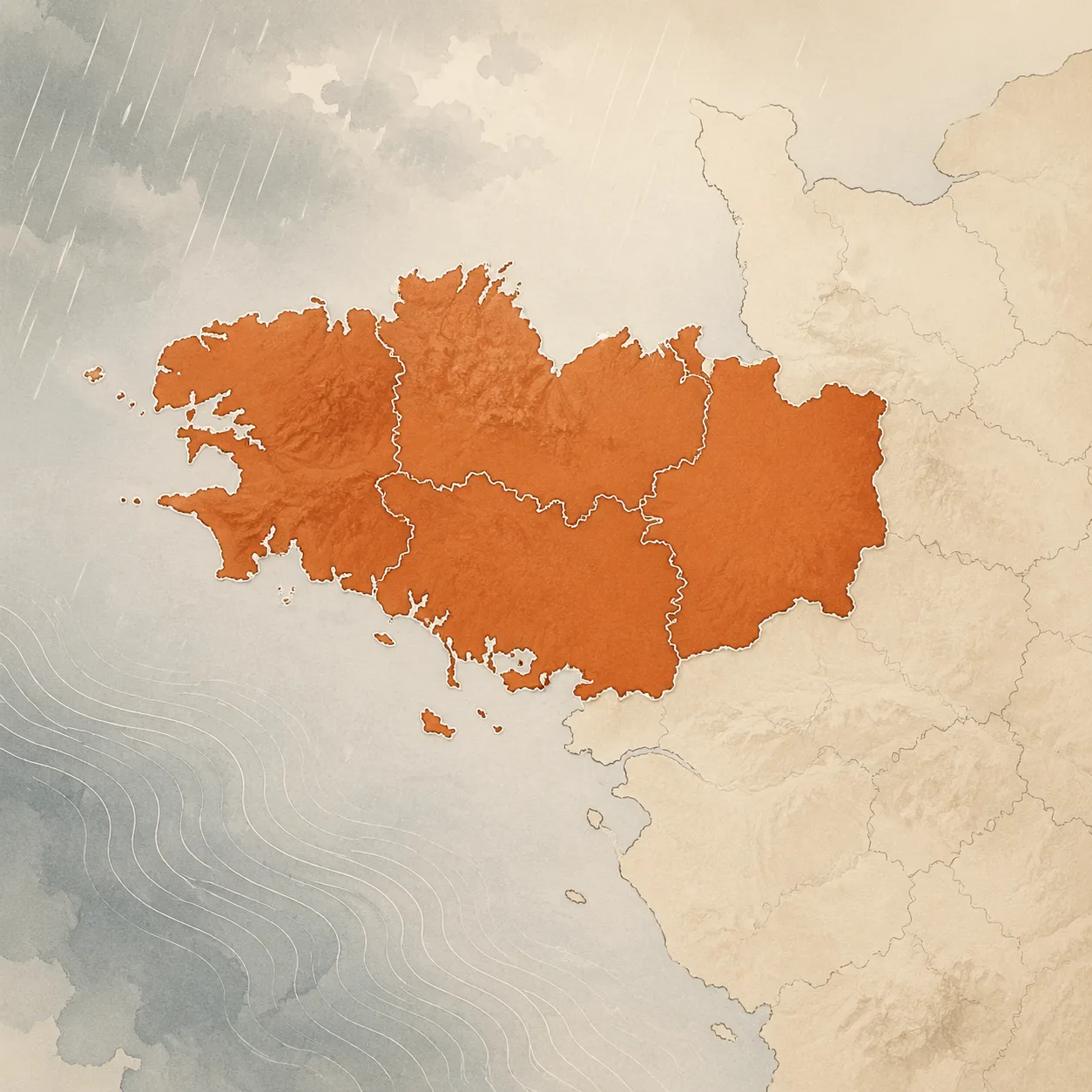 Zoom cartographique sur la Bretagne, région la plus touchée par la mérule en France