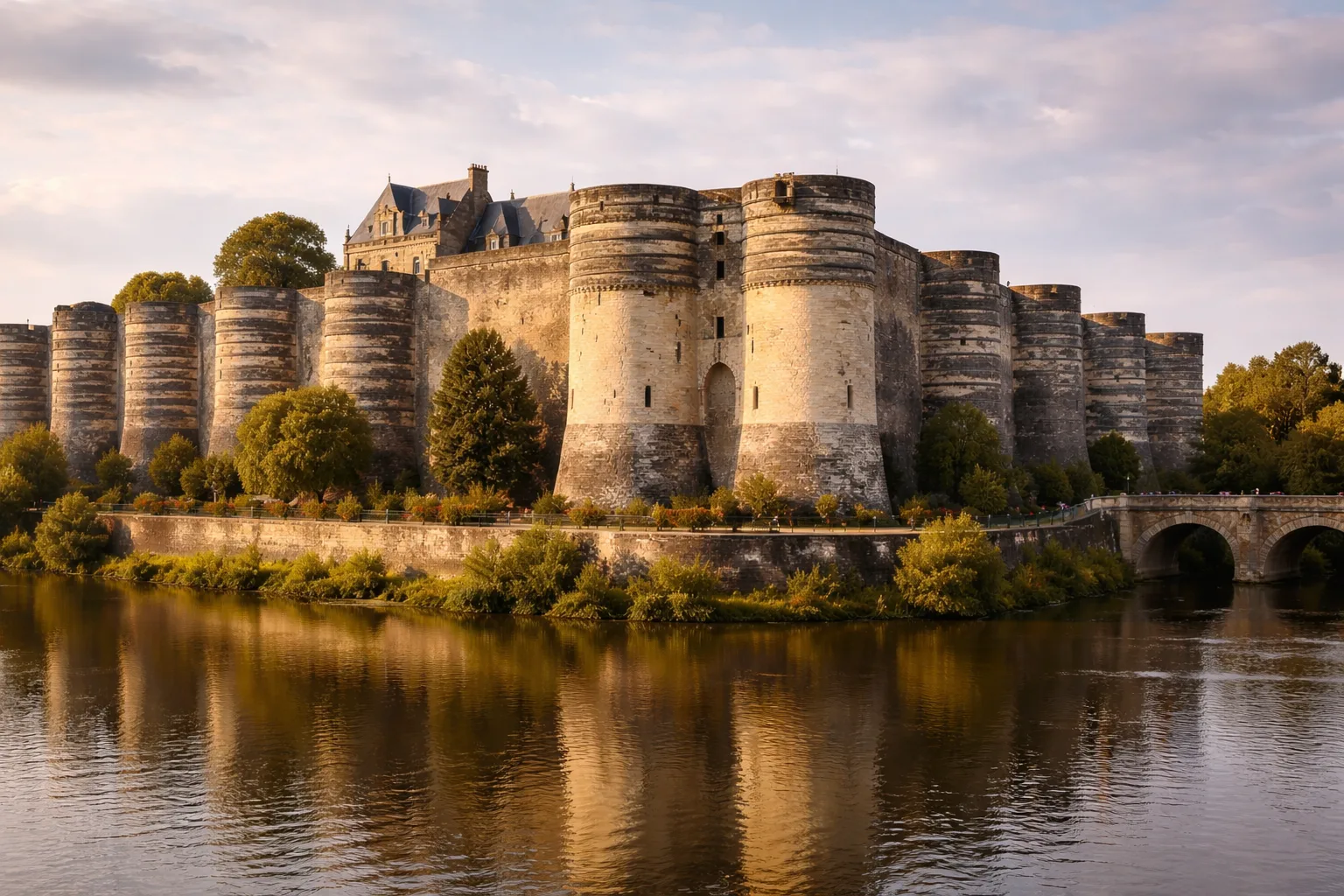 Château d'Angers et ses tours noires médiévales en bord de Maine