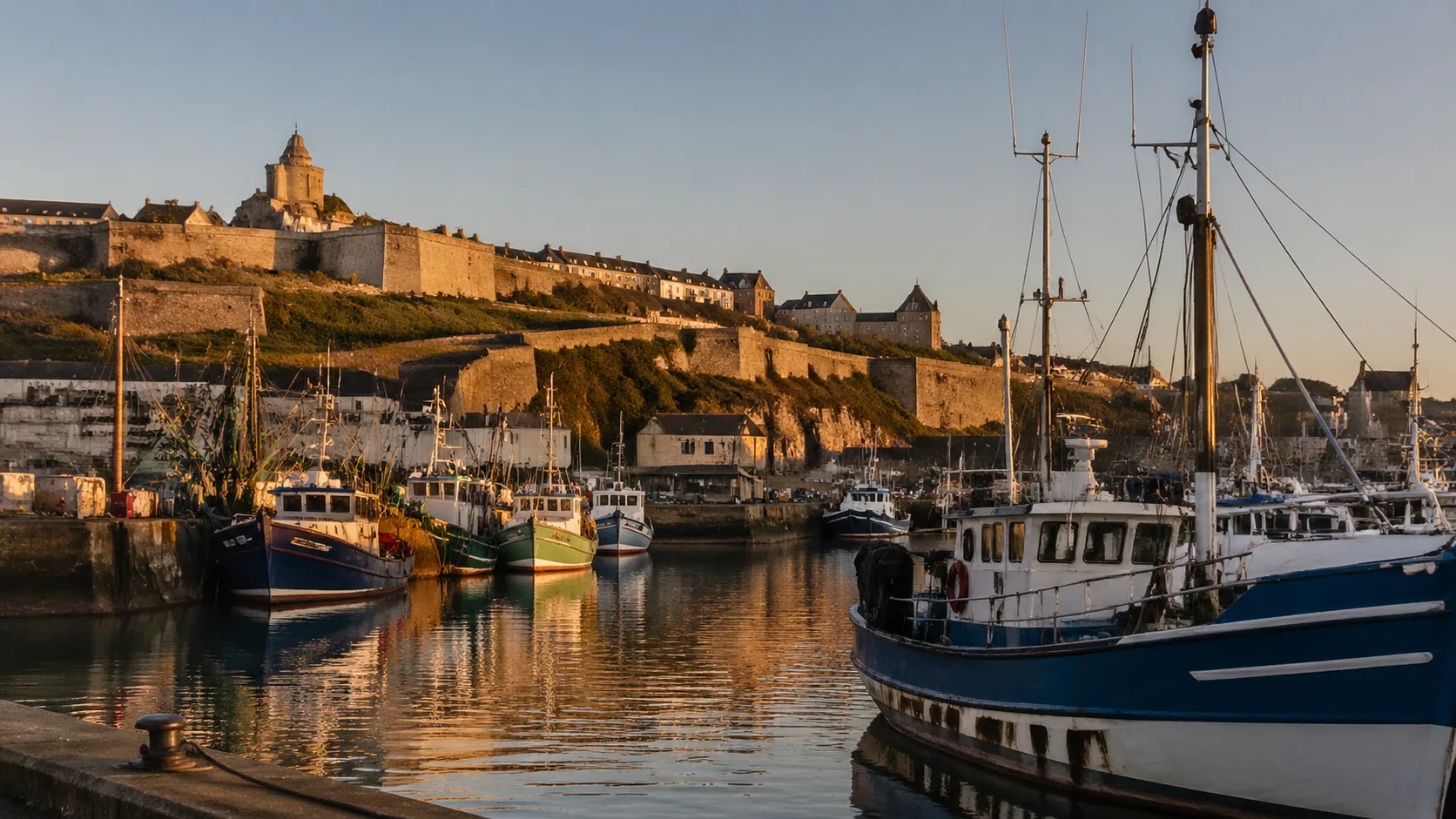 Port de pêche de Boulogne-sur-Mer dominé par la Ville Haute médiévale