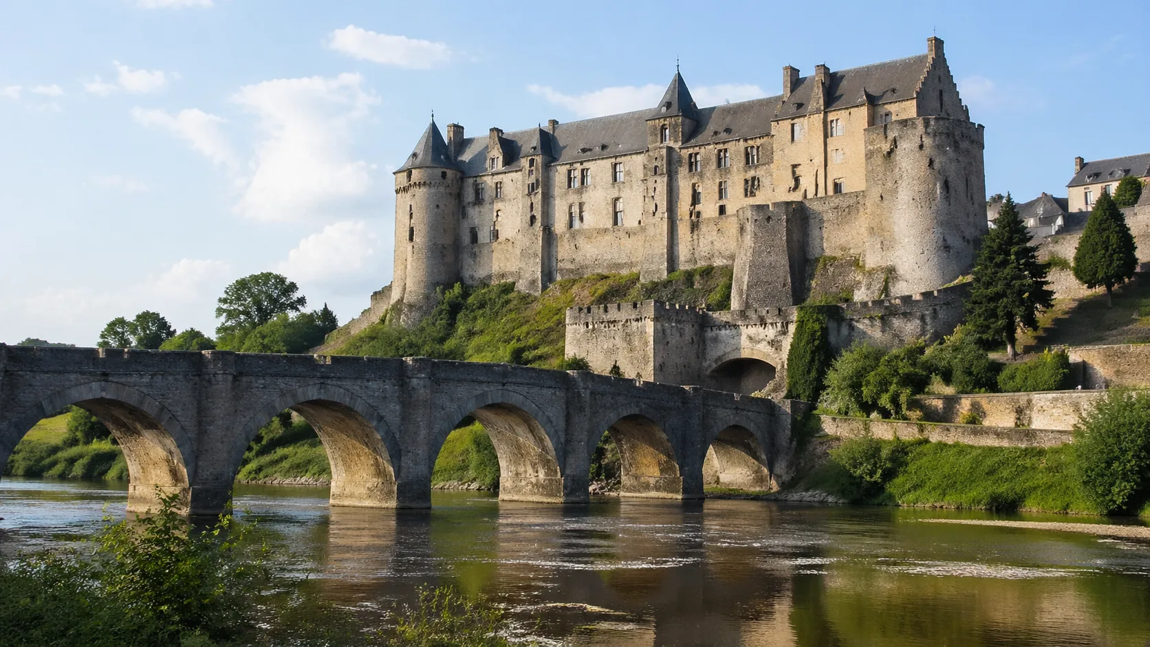 Château et Pont Vieux de Laval sur la Mayenne