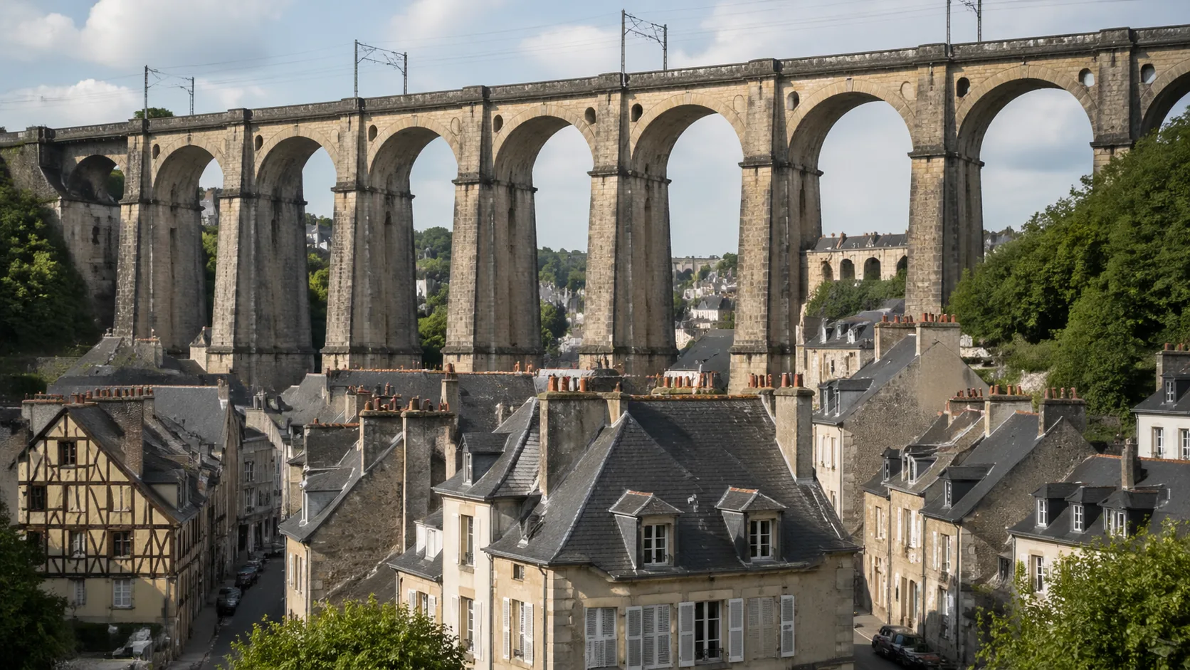Viaduc ferroviaire de Morlaix dominant la ville bretonne