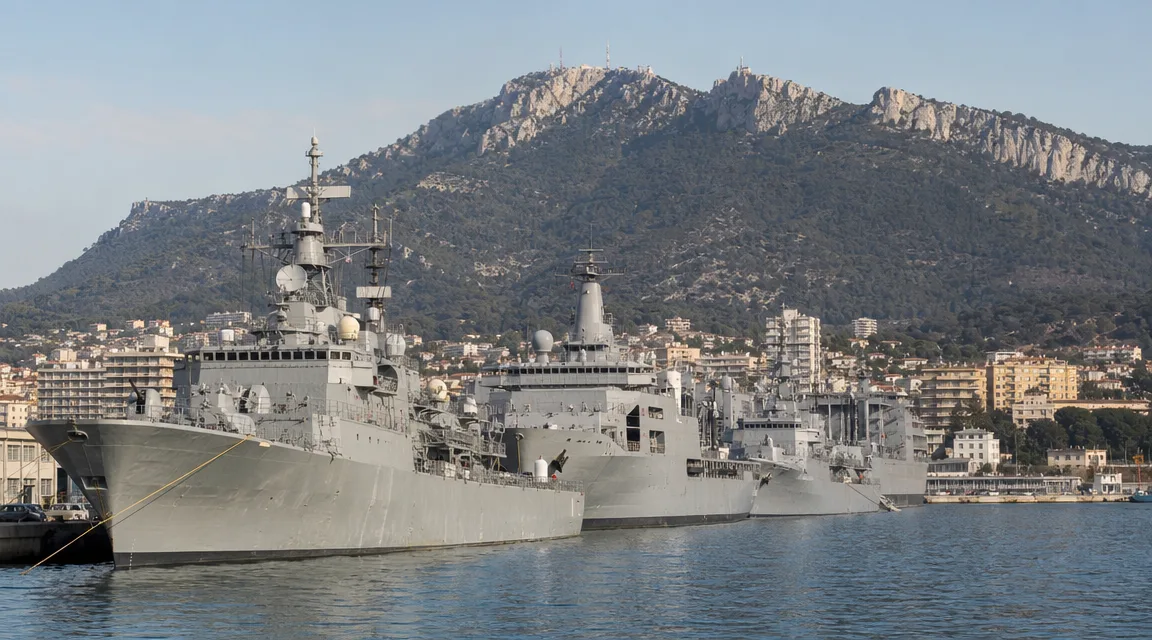 Port militaire de Toulon dominé par le Mont Faron